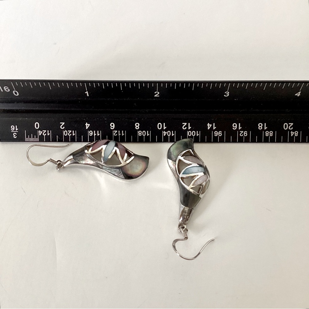 925 Sterling Silver Iridescent MOP Drop Hook Earrings Pink Blue Purple Green EUC - Picture 14 of 14